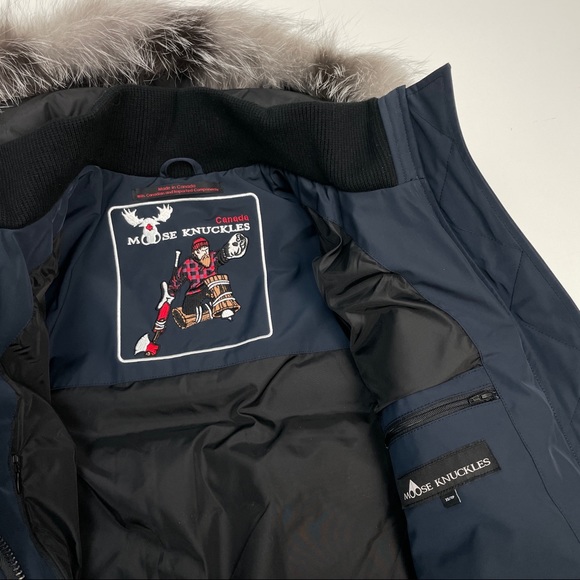 Moose Knuckles Ladriere Bomber True Navy Frost Fur - Picture 3 of 5